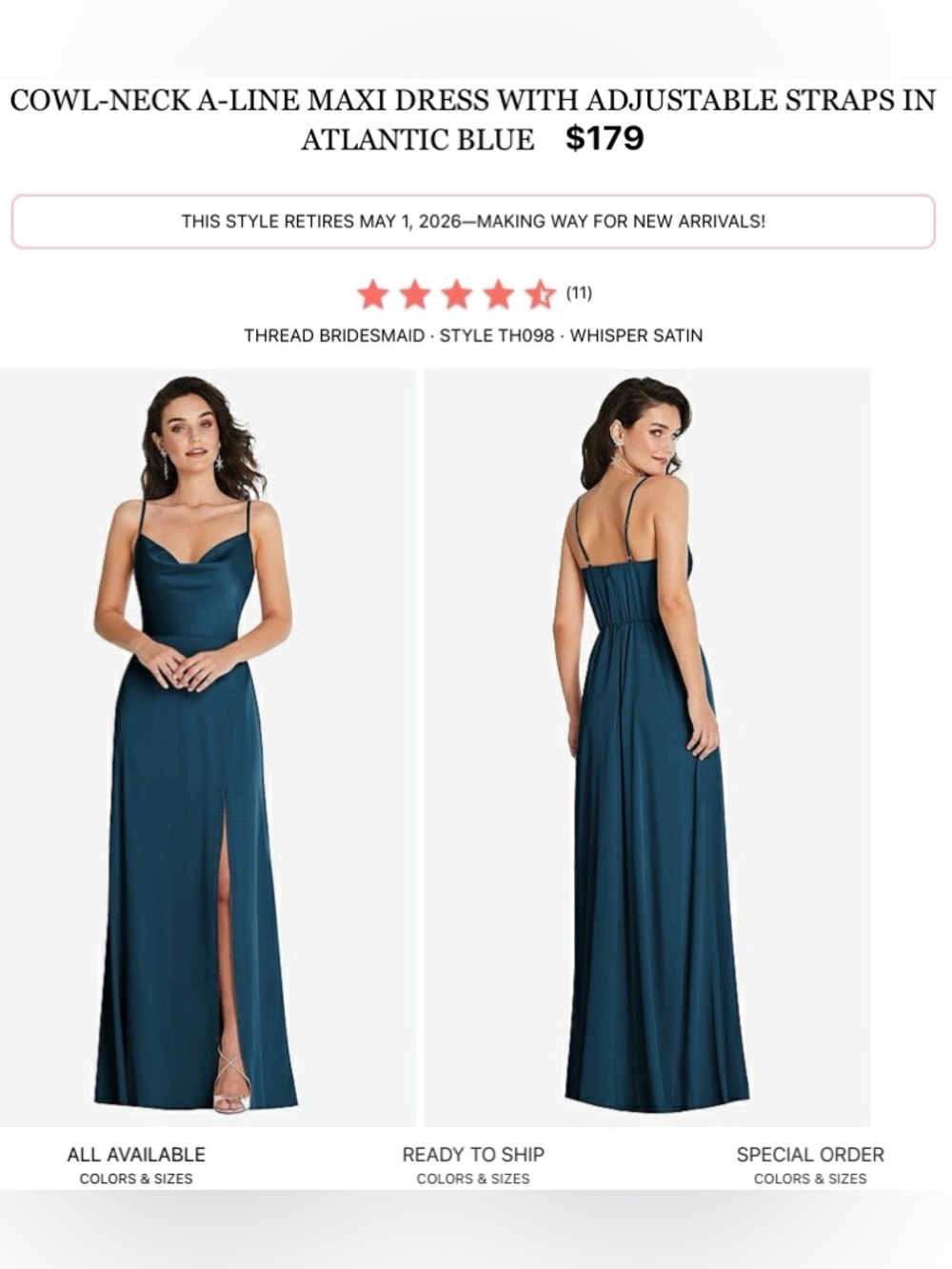 Atlantic Blue Cowl-Neck Maxi Dress